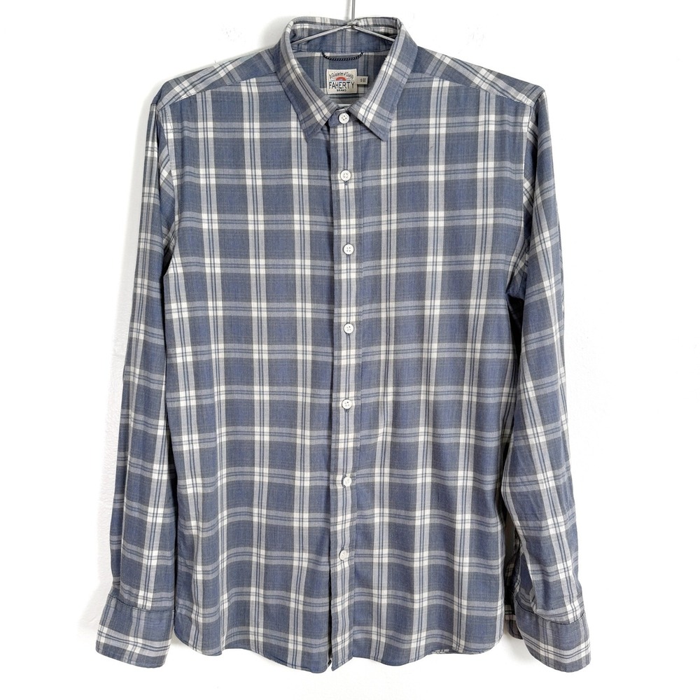 Faherty Men's Small Plaid Long Sleeve Button Up Shirt Blue White